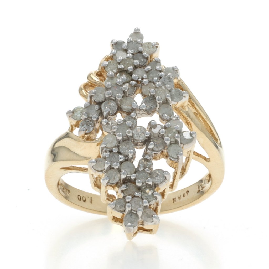 Yellow Gold Diamond Cluster Cocktail Bypass Ring  10k Single 100ctw Floral